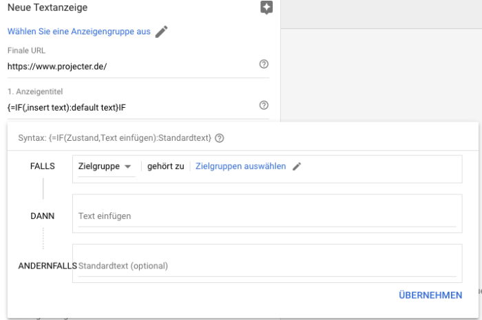 IF-Funktionen für Adwords-Anzeigen