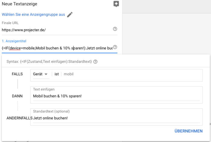 IF-Funktionen für Adwords-Anzeigen