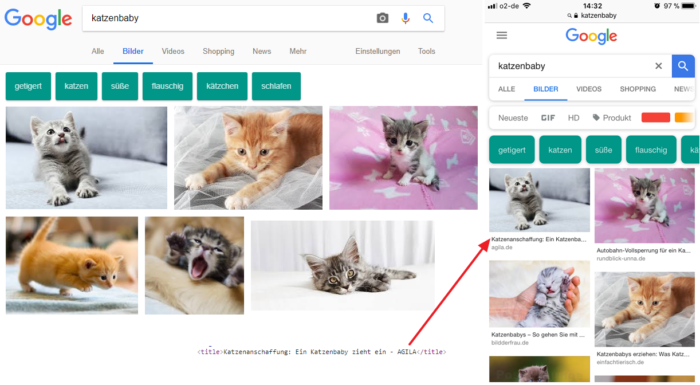 Update Google Bildersuche: Titel unter Bildern in mobiler Suche 