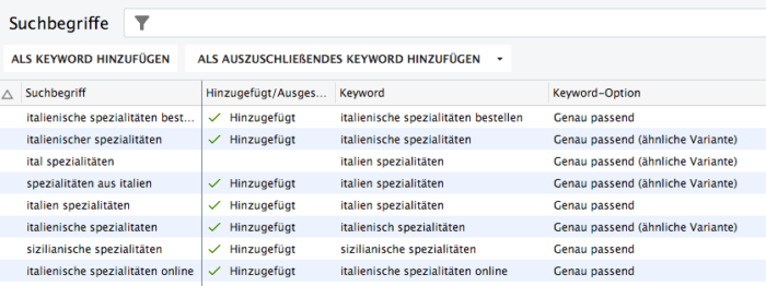 Suchbegriff-Bericht im Google AdWords Editor