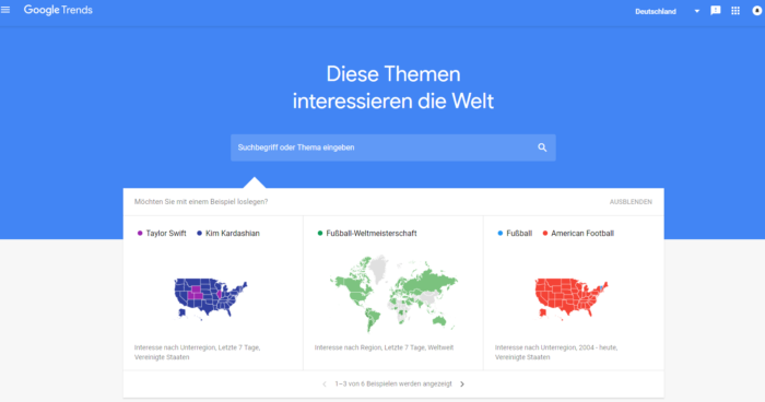 Startseite von Google Trends