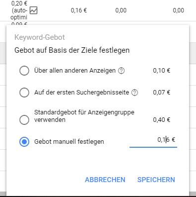 Gebotsvorschläge jetzt auch im neuen Google Ads Interface