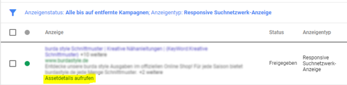 Mehr Insights für die Responsive Search Ads in Google