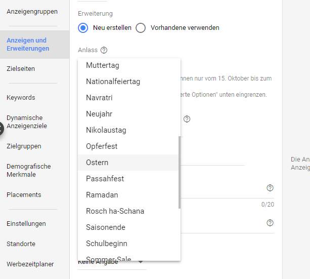 Auswahl des Anlasses für eine Angebotserweiterung 2