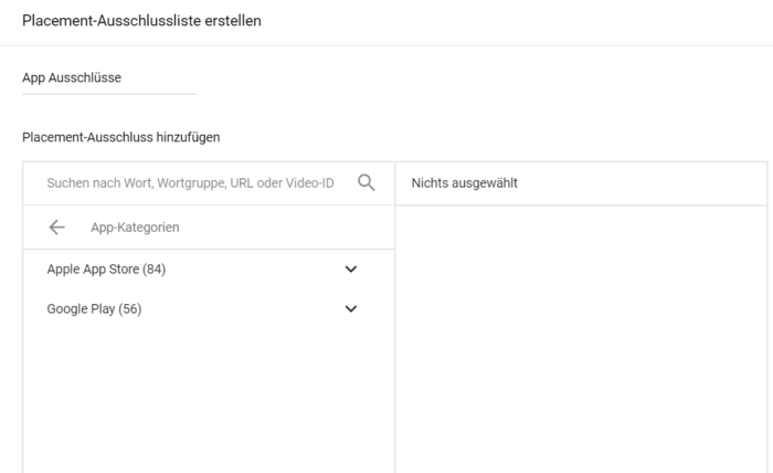 Ausschluss mobiler Apps in Google Ads