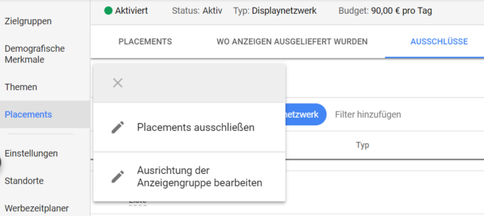 Ausschluss mobiler Apps in Google Ads