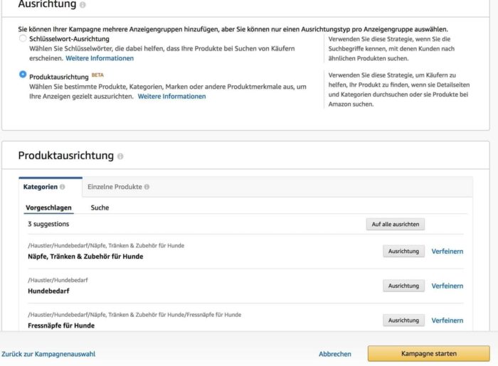 Ausrichtung von Amazon Ads Kampagnen