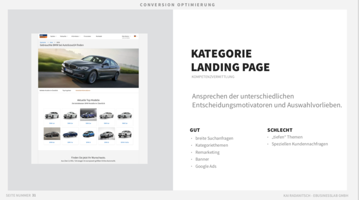 Quelle: Vortrag “Mobile Landing Pages - Kunden von Adwords, Facebook und Whatsapp konvertieren. 12 LP Typologien für die nächste Kampagne” von Kai Radanitsch