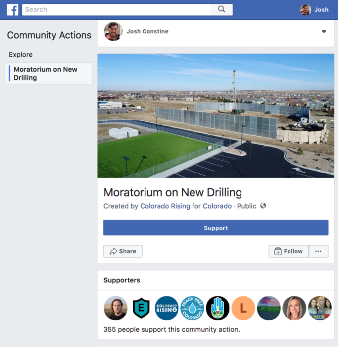 Petitionstool auf Facebook: "Community Actions"
