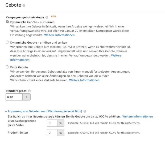 Kampagnengebotsstrategie in Amazon Advertising