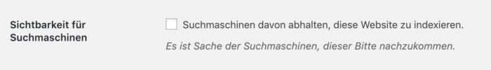 Sichtbarkeit für Suchmaschinen Feld