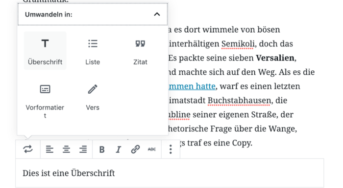 Wordpress Editor Überschriften