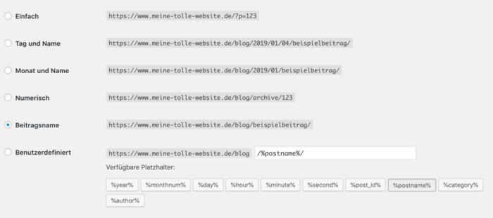 Wordpress Permalink Einstellungen
