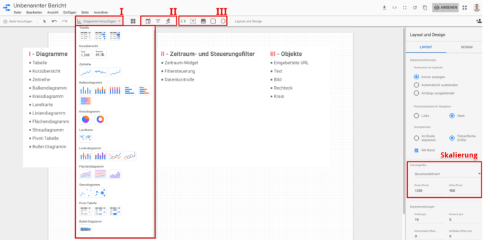 menüfunktionen data studio