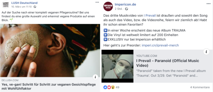 Zu sehen sind zwei Facebook Posts mit ansprechenden Call-To-Action Anweisungen