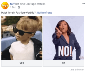 Zu sehen ist ein Umfrage auf Facebook von taff