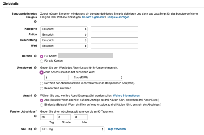 Zu sehen ist das Menü zum Einrichten von Ereignissen