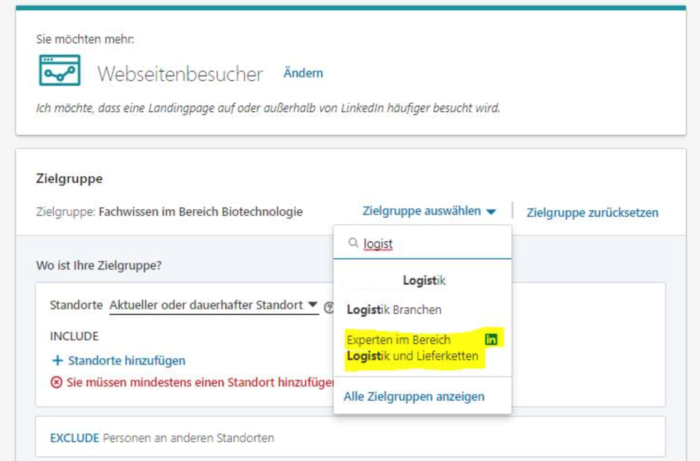 Zu sehen ist das neue LinkedIn Targeting Feature zur Zielgruppenaussteuerung