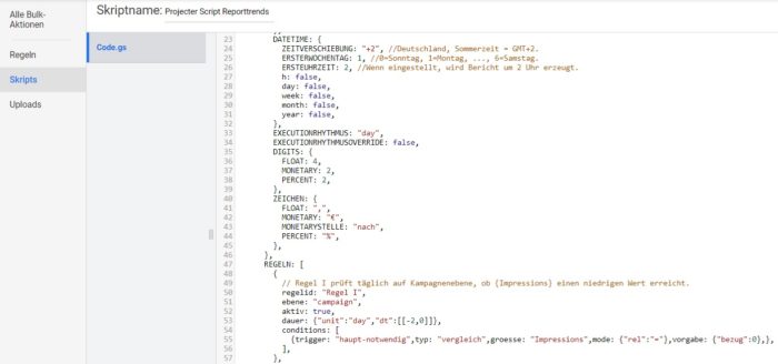 Zu sehen ist ein Beispielskript in Google Ads