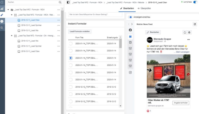 Screenshot aus dem Werbeanzeigenmanager