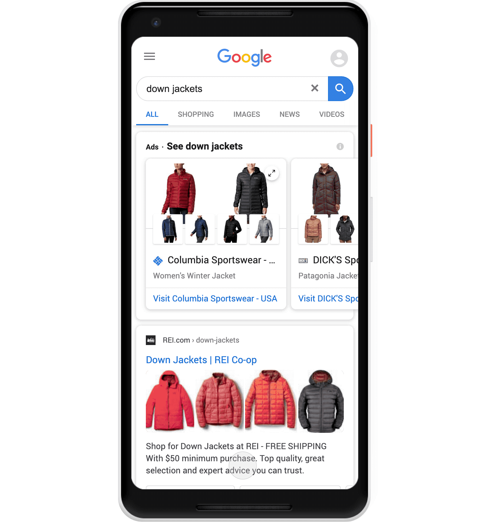 GIF der neuen organischen Produktsuche von Google 