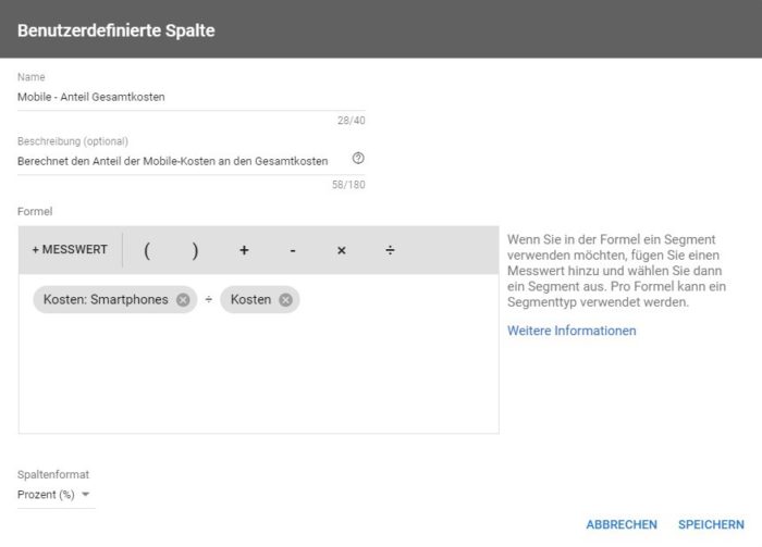 Screenshot aus Google Ads zeigt die Einstellung des Messwertes nach Geräten
