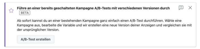Screen eines Informations-Fensters zur Beta-Version von Facebook Experimente