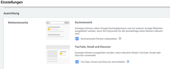 Auswahl von Werbenetzwerken in Google Ads