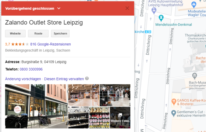 Screenshot von Google My Business