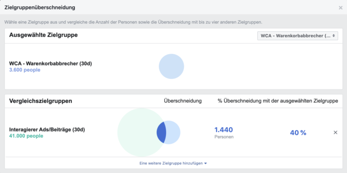 Screenshot der Zielgruppenüberschneidung in Facebook Insights