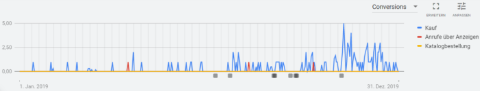 Screenshot der Auswertung von Segmenten in Google Ads