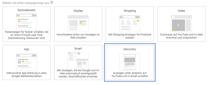 Screenshot aus dem Google Ads Editor zeigt die Discovery Ads