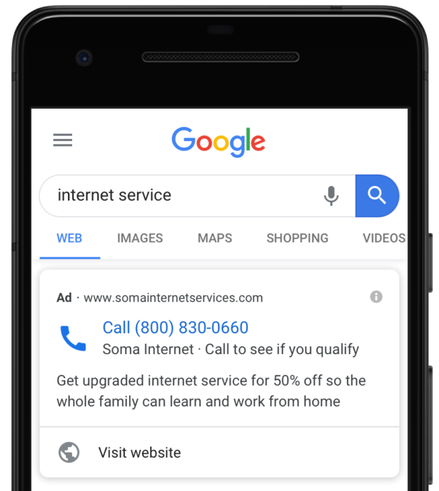 Screenshot einer Nur-Anruf-Anzeige bei Google