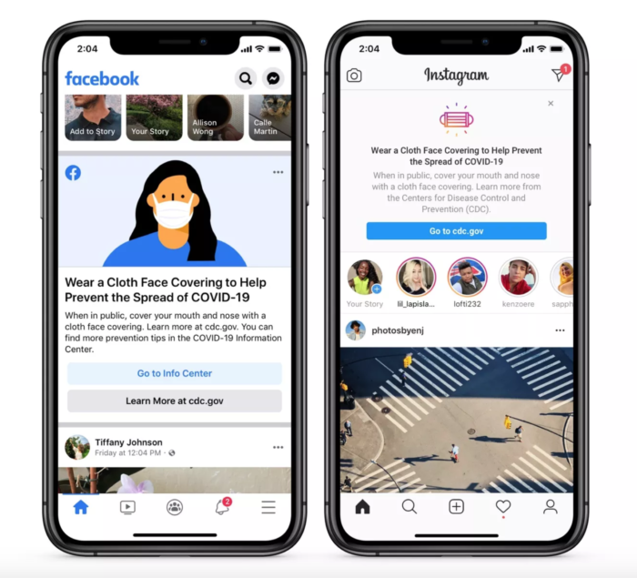 Facebook und Instagram fordern die NutzerInnen zum Tragen von Masken auf