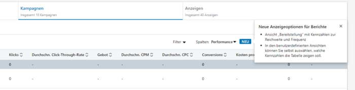 Auf LinkedIn können nun auch die Spalten angepasst werden