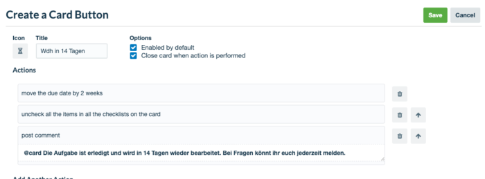 Screenshot des Butlerbot Card Buttons für wiederkehrende Aufgaben