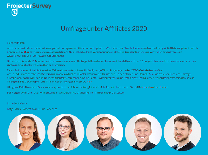 Projecter Umfrage unter Affiliates 2020