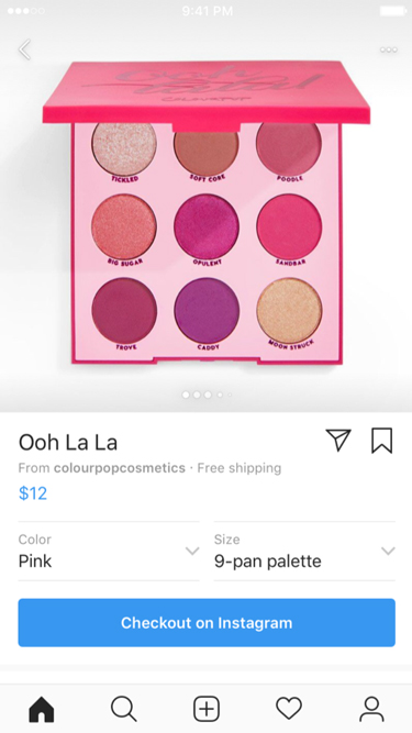 Screenshot der Funktion Checkout On Instagram in Instagram Shopping