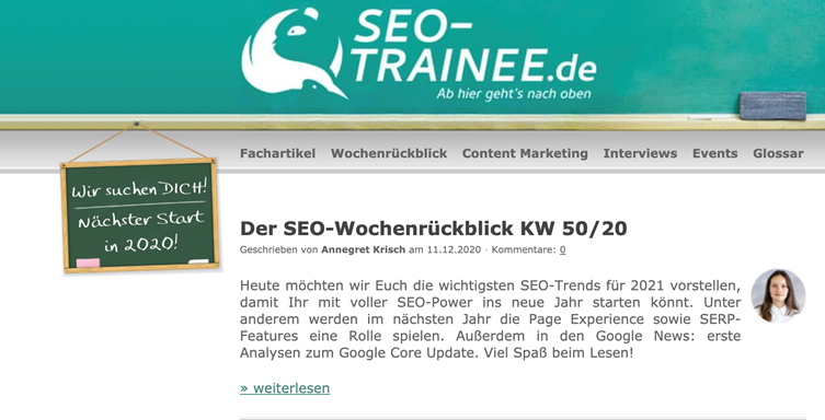 Screenshot SEO Trainee