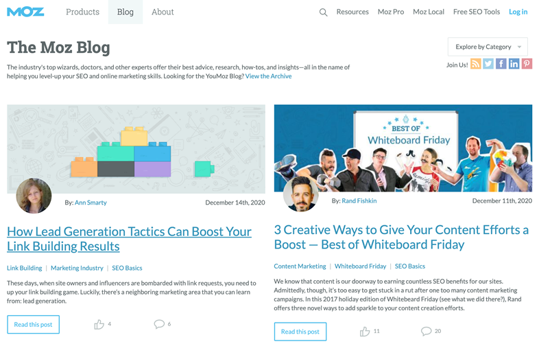 Screenshot MOZ Blog