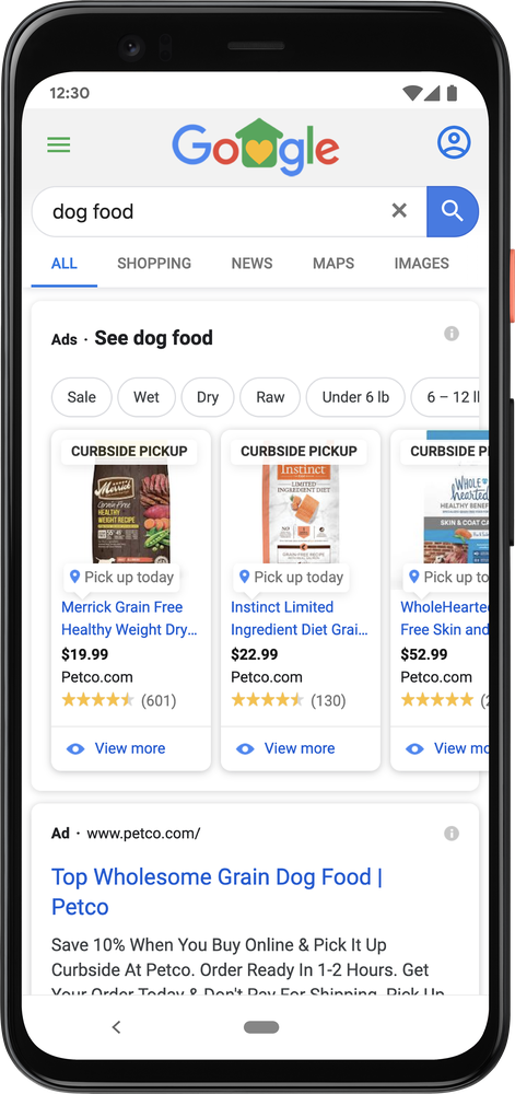 GIF Seit Mai können kontaktlose Abholoptionen in den Local Inventory Ads hervorgehoben werden