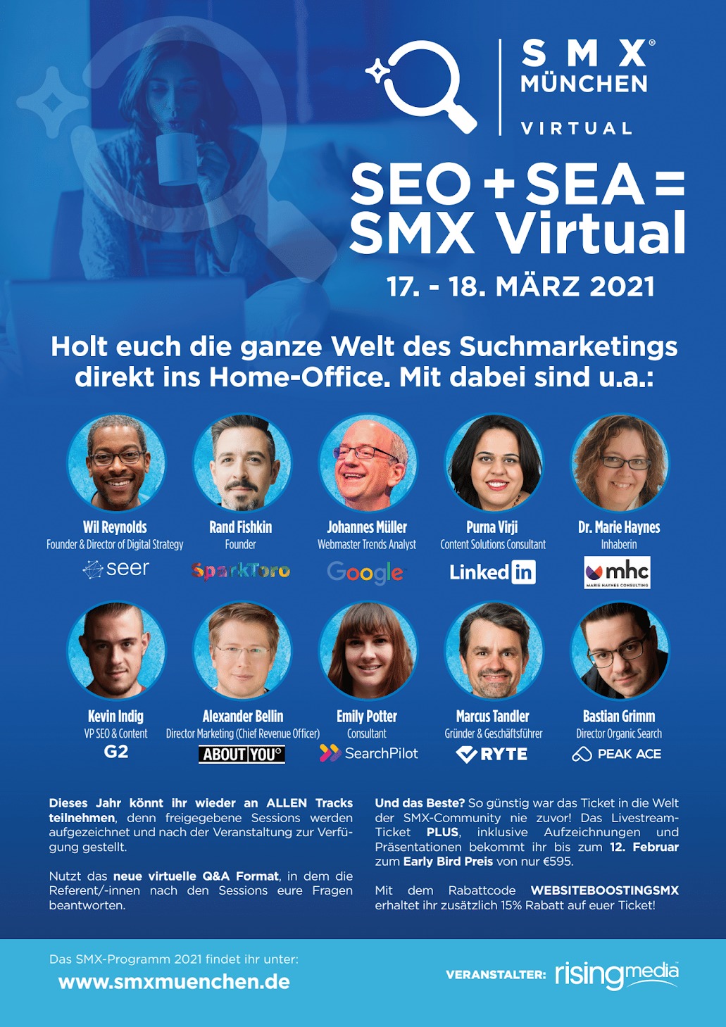 Grafik zur SMX München Virtual mit den wichtigsten Speakern