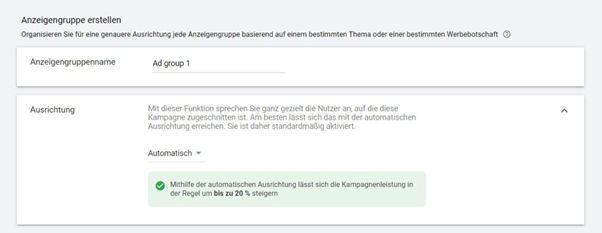 Screenshot Automatisierung der Ausrichtung von Display-Kampagnen
