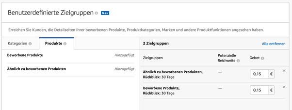 Screenshot Zielgruppenausrichtung in Sponsored-Display-Kampagnen 2