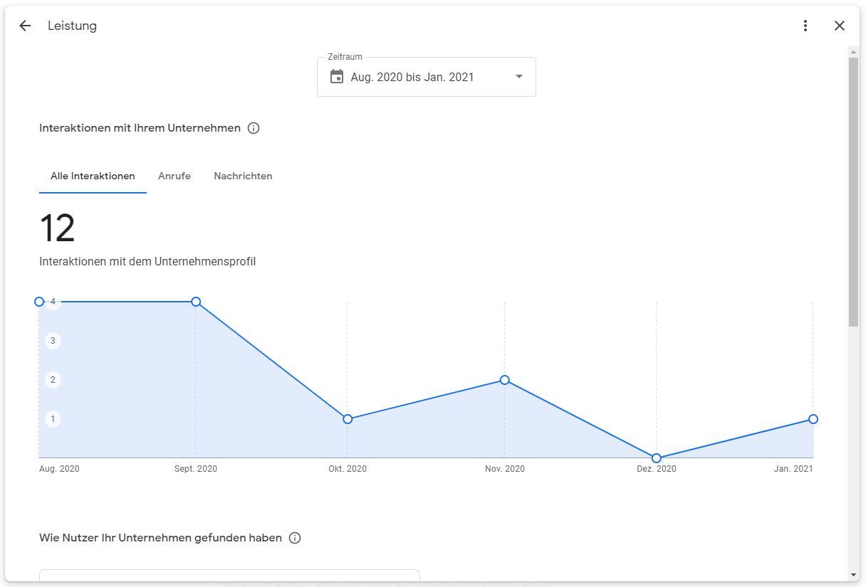 Screenshot aus dem neuen Leistungsbericht im Google My Business