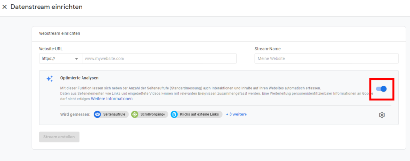 Datenstream einrichten