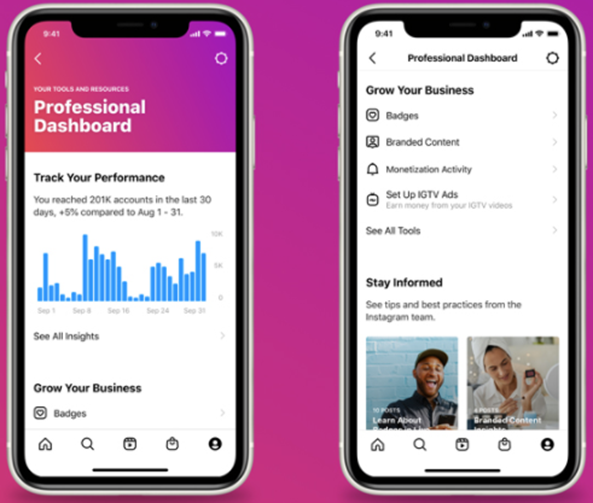 Bild Professional Dashboard auf Instagram