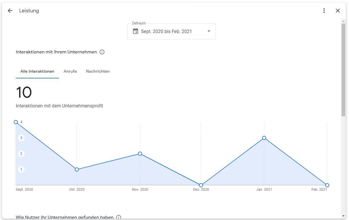 Screenshot aus dem neuen Google My Business Performance-Bericht