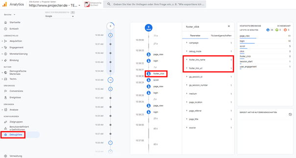 Abb.10 DebugView in Google Analytics 4