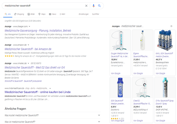 Screenshot Google Ads testet kursive Schrift bei Anzeigen